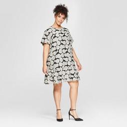 Women's Plus Size Floral Print Short Sleeve Brocade Mini Dress - Who What Wear™ Black