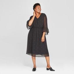 Women's Plus Size Floral Print Ruffle Waist Dress - Ava & Viv™ Black