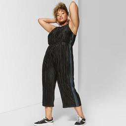 Women's Plus Size Sleeveless Bodre Jumpsuit with Lurex Tape - Wild Fable™ Black