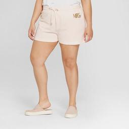 Women's Plus Size Mrs. Gold Foil French Terry Graphic Lounge Shorts - Modern Lux Pink