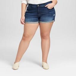 Women's Plus Size Destructed Midi Jean Shorts - Universal Thread™ Medium Wash