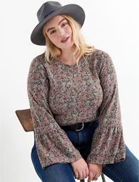 Floral Cloud Jersey Bell Sleeve Top