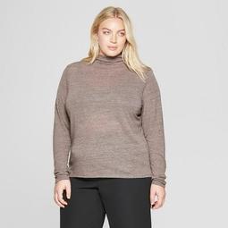 Women's Plus Size Long Sleeve Mock Neck T-Shirt - Prologue™ Brown