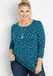plus size 24/7 floral long sleeve basic tee