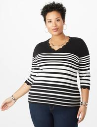 Plus Size Scalloped Stripe Sweater