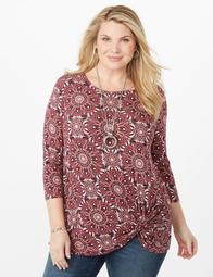 Plus Size Knotted Medallion-Print Tee