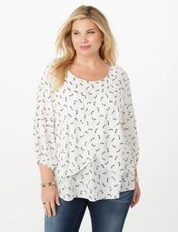 Plus Size Tiered Heel Print Blouse