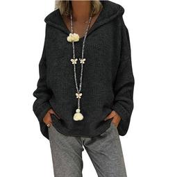 Women Plus Size Casual Loose Long Sleeve Sweater Hooded Knitted Sweater for Spring Autumn