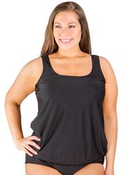 Women's Plus Size Blouson Tankini Swimsuit Top Black
