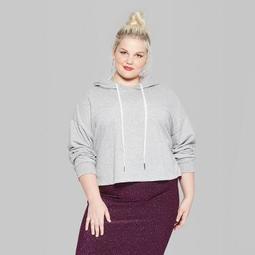 Women's Plus Size Long Sleeve Lurex Cropped Hoodie - Wild Fable™ Heather Gray
