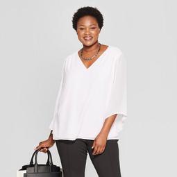 Women's Plus Size Gathered Long Sleeve Blouse - Ava & Viv™