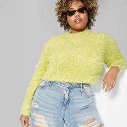 Women's Plus Size Fuzzy Crop Mock Neck Sweater - Wild Fable™