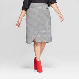 Women's Plus Size Plaid Asymmetrical Hem Midi Skirt - Ava & Viv™ Gray