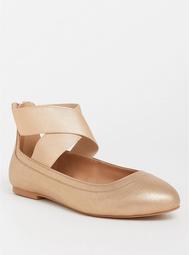 Gold Faux Leather Strappy Flat (Wide Width)