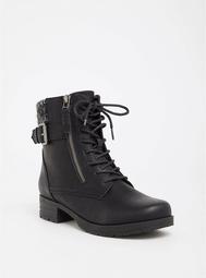 Black Knit & Faux Leather Combat Boot (Wide Width)