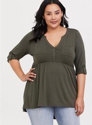 Olive Babydoll Button Top