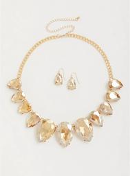Gold Glam Pear Necklace and Earring Set - Set of 2