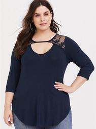 Blue Lace Inset Tunic Tee