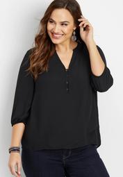 plus size hook and eye solid blouse