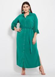 Solid Button Front Maxi Dress