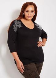 Dolman Top With Studded Shoulders