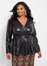 Quilted Pleather Peplum Top