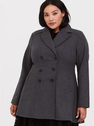 Grey Fit & Flare Double Breasted Coat