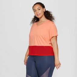 Women's Plus Size Color Block Mesh T-Shirt - JoyLab™ Cantaloupe Orange