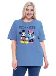 Women's Plus Size Mickey & Minnie Mouse Cotton T-Shirt Blue