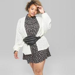 Women's Plus Size Cropped Crop Cardigan with Billow Poet Sleeve - Wild Fable™