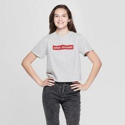 Women's Short Sleeve After Sunset Cropped Graphic T-Shirt - Mighty Fine (Juniors') Heather Gray