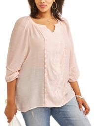 Women's Plus Peasant Embroidered Blouse