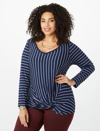Plus Size Striped Knotted Tee