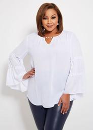 Tall Keyhole Tiered Sleeve Blouse