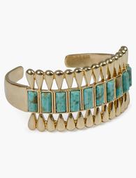 Inlayed Turquoise Gold Deco Cuff