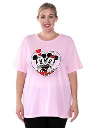 Women's Mickey & Minnie Mouse Heart Plus Size T-Shirt Pink