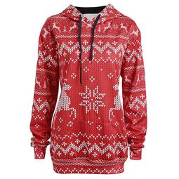 Trendy Winter Plus Size Christmas Elk Snowflake Print Casual Hoodie Women