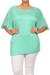 Women's Plus Size Trendy Style Flutter Sleeve Solid Top
