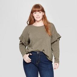 Women's Plus Size Long Sleeve Ruffle T-Shirt - Universal Thread™