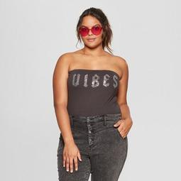 Women's Plus Size Vibes Graphic Tube Top - Mighty Fine (Juniors') Black