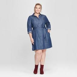 Women's Plus Size Denim Shirt Dress - Ava & Viv™ Indigo