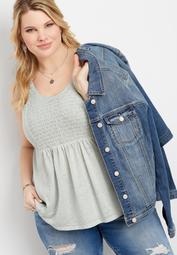 plus size solid smocked tank