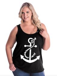 White Anchor Nautical Women's Curvy Plus Size Tank Tops