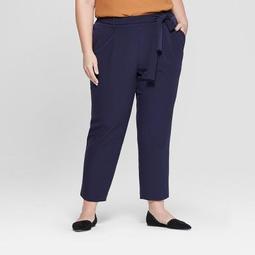 Women's Plus Size Tapered Ankle Pants with Belt - Ava & Viv™