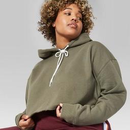 Women's Plus Size Long Sleeve Cropped Hoodie - Wild Fable™ Olive