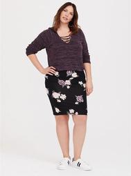 Black Floral Foldover Mini Skirt