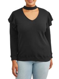 Women's Plus Size Mock V-Neck Ruffle Detail Sweatshirt
