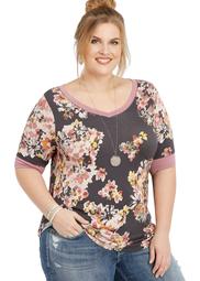 Plus Size 24/7 Cage Back Floral Baseball Tee