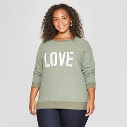 Women's Plus Size LOVE Graphic Pullover Sweatshirt - Grayson Threads (Juniors') Olive Green
