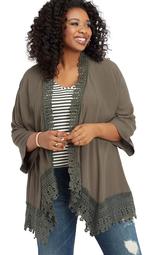 Plus Size Crocheted Trim Open Front Cardigan